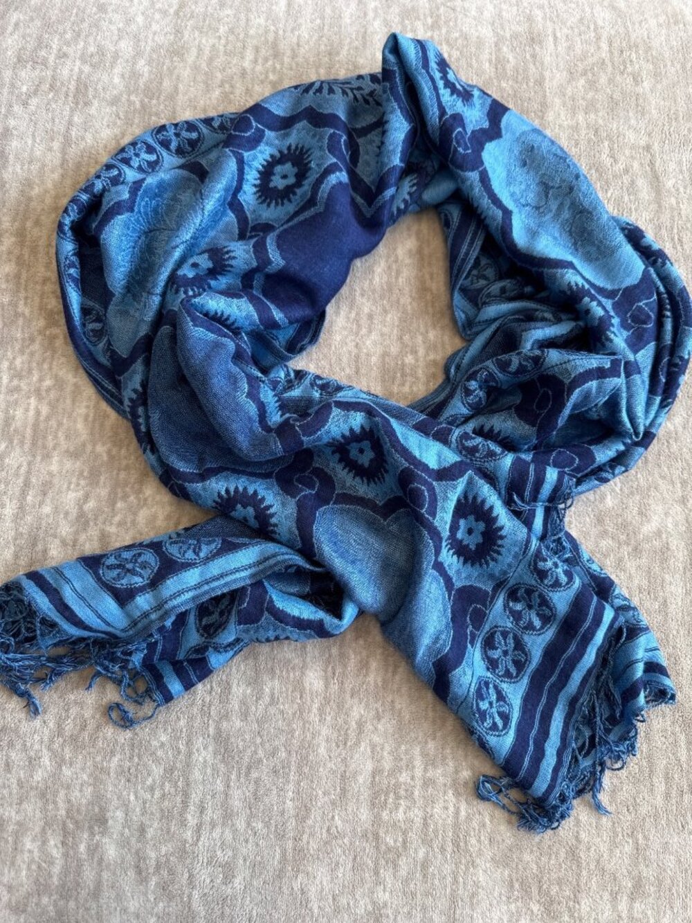 Blue Flower Power Rectangle Knit Women's Fashion Scarf